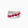 BH Multi Ruby Royale 14K Two-Tone Gold Ruby and Diamond Crossover Ring | Rings