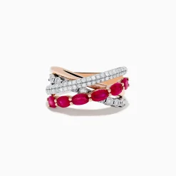 BH Multi Ruby Royale 14K Two-Tone Gold Ruby and Diamond Crossover Ring | Rings