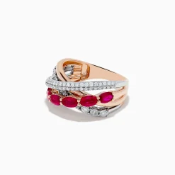 BH Multi Ruby Royale 14K Two-Tone Gold Ruby and Diamond Crossover Ring | Rings