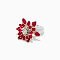 BH Multi Ruby Royale 14K Two-Toned Gold Spinning Ruby Flower Cocktail Ring | Rings