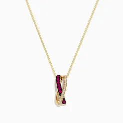 Effy Jewelry Ruby Royale 14K Yellow Gold Ruby and Diamond Crossover Pendant | Necklaces & Pendants