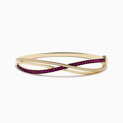Effy Jewelry Ruby Royale 14K Yellow Gold Ruby and Diamond Crossover Bangle | Bracelets