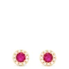 Effy Jewelry Ruby Royale 14K Yellow Gold Round Diamond Halo Ruby Stud Earrings, 0.47 TCW | Earrings