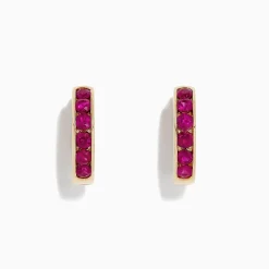BH Multi Ruby Royale 14K Yellow Gold Channel Set Ruby 5/8" Hoop Earrings, 1.60 TCW | Earrings