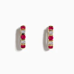 Effy Jewelry Ruby Royale 14K Yellow Gold Ruby and Diamond 5/8" Hoop Earrings | Earrings