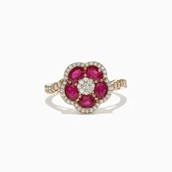 Effy Jewelry Ruby Royale 14K Yellow Gold Ruby and Diamond Flower Ring, 1.84 TCW | Rings