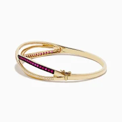 Effy Jewelry Ruby Royale 14K Yellow Gold Ruby and Diamond Crossover Bangle | Bracelets