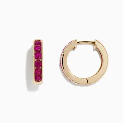 BH Multi Ruby Royale 14K Yellow Gold Channel Set Ruby 5/8" Hoop Earrings, 1.60 TCW | Earrings