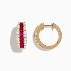 Effy Jewelry Ruby Royale 14K Yellow Gold Ruby and Diamond 5/8" Hoop Earrings | Earrings