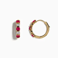 Effy Jewelry Ruby Royale 14K Yellow Gold Ruby and Diamond 5/8" Hoop Earrings | Earrings