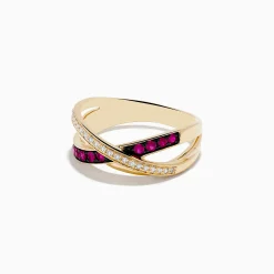 Effy Jewelry Ruby Royale 14K Yellow Gold Ruby and Diamond Crossover Band | Rings