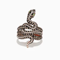 Effy Jewelry Safari 14K Rose Gold Brown and White Diamond Snake Ring, 1.85 TCW | Rings