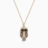 Effy Jewelry Safari 14K Rose Gold Brown, Black and White Diamond Owl Pendant, 0.58 TCW | Necklaces & Pendants