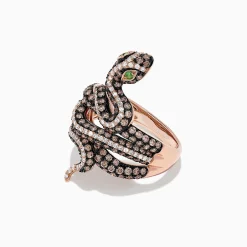 Effy Jewelry Safari 14K Rose Gold Brown and White Diamond Snake Ring, 1.85 TCW | Rings