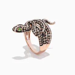 Effy Jewelry Safari 14K Rose Gold Brown and White Diamond Snake Ring, 1.85 TCW | Rings