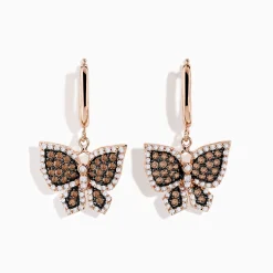 Effy Jewelry Safari 14K Rose Gold Espresso u0026 White Diamond Butterfly Earrings | Earrings