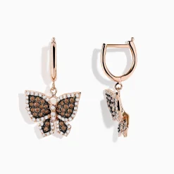 Effy Jewelry Safari 14K Rose Gold Espresso u0026 White Diamond Butterfly Earrings | Earrings