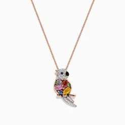 Effy Jewelry Safari 14K Rose Gold Multi Sapphire u0026 Diamond Parrot Pendant, 1.23 TCW | Necklaces & Pendants