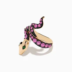 Effy Jewelry Safari 14K Rose Gold Pink Sapphire and Tsavorite Snake Ring | Rings