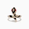 Effy Jewelry Safari 14K Rose Gold Ruby and Diamond with Black Enamel Snake Ring | Rings