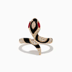 Effy Jewelry Safari 14K Rose Gold Ruby and Diamond with Black Enamel Snake Ring | Rings