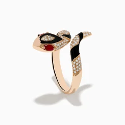 Effy Jewelry Safari 14K Rose Gold Ruby and Diamond with Black Enamel Snake Ring | Rings