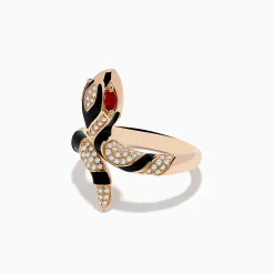 Effy Jewelry Safari 14K Rose Gold Ruby and Diamond with Black Enamel Snake Ring | Rings