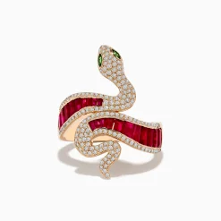 Effy Jewelry Safari 14K Rose Gold Ruby Diamond and Tsavorite Snake Ring | Rings
