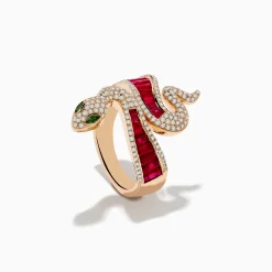 Effy Jewelry Safari 14K Rose Gold Ruby Diamond and Tsavorite Snake Ring | Rings