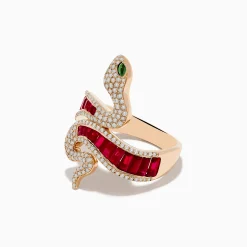 Effy Jewelry Safari 14K Rose Gold Ruby Diamond and Tsavorite Snake Ring | Rings