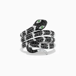 Effy Jewelry Safari 14K White Gold Diamond u0026 Emerald Snake Ring, 1.06 TCW | Rings