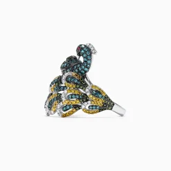 Effy Jewelry Safari 14K White Gold Mix Diamonds and Ruby Peacock Ring, 1.50 TCW | Rings