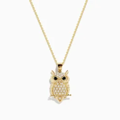 Effy Jewelry Safari 14K Yellow Gold Black and White Diamond Owl Pendant | Necklaces & Pendants
