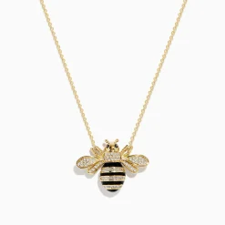 Effy Jewelry Safari 14K Yellow Gold Black and White Diamond Bee Necklace | Necklaces & Pendants