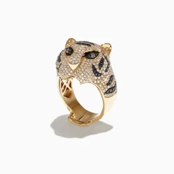 Effy Jewelry Safari 14k Yellow Gold Black and White Diamond Tiger Ring, 1.85 TCW | Rings