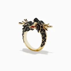 BH Multi Safari 14K Yellow Gold Black Diamond Double Headed Dragon Ring | Rings