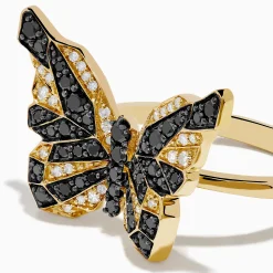 Effy Jewelry Safari 14K Yellow Gold Black u0026 White Diamond Butterfly Ring | Rings
