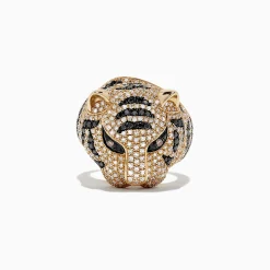 Effy Jewelry Safari 14k Yellow Gold Black and White Diamond Tiger Ring, 1.85 TCW | Rings