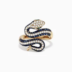 Effy Jewelry Safari 14K Yellow Gold Blue Sapphire and Diamond Snake Ring, 1.49 TW | Rings