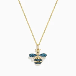 BH Multi Safari 14K Yellow Gold Blue and White Diamond Bee Pendant | Necklaces & Pendants