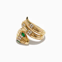 Effy Jewelry Safari 14K Yellow Gold Diamond and Emerald Snake Ring | Rings