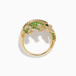 Effy Jewelry Safari 14K Yellow Gold Diamond, Tsavorite, and Emerald Crocodile Ring | Rings