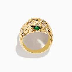 Effy Jewelry Safari 14K Yellow Gold Diamond and Emerald Snake Ring | Rings