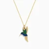 Effy Jewelry Safari 14k Yellow Gold Emerald and Sapphire Humming Bird Pendant | Necklaces & Pendants