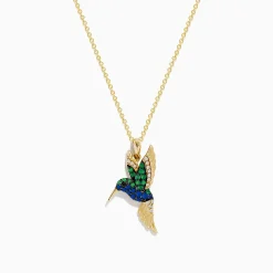Effy Jewelry Safari 14k Yellow Gold Emerald and Sapphire Humming Bird Pendant | Necklaces & Pendants