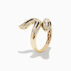 Effy Jewelry Safari 14K Yellow Gold Emerald and Diamond Snake Ring | Rings