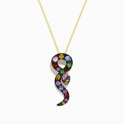 Effy Jewelry Safari 14K Yellow Gold Multi Sapphire and Diamond Snake Pendant | Necklaces & Pendants