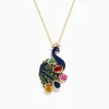 Effy Jewelry Safari 14k Yellow Gold Multi Sapphire Peacock Pendant | Necklaces & Pendants