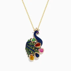 Effy Jewelry Safari 14k Yellow Gold Multi Sapphire Peacock Pendant | Necklaces & Pendants