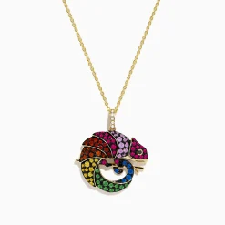 Effy Jewelry Safari 14K Yellow Gold Multi Color Sapphire and Diamond Chameleon Pendant | Necklaces & Pendants